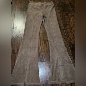 Tan flare leggings with ankle slit